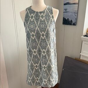 Faherty Sleeveless Shift Dress with Blue-Green Ikat Pattern